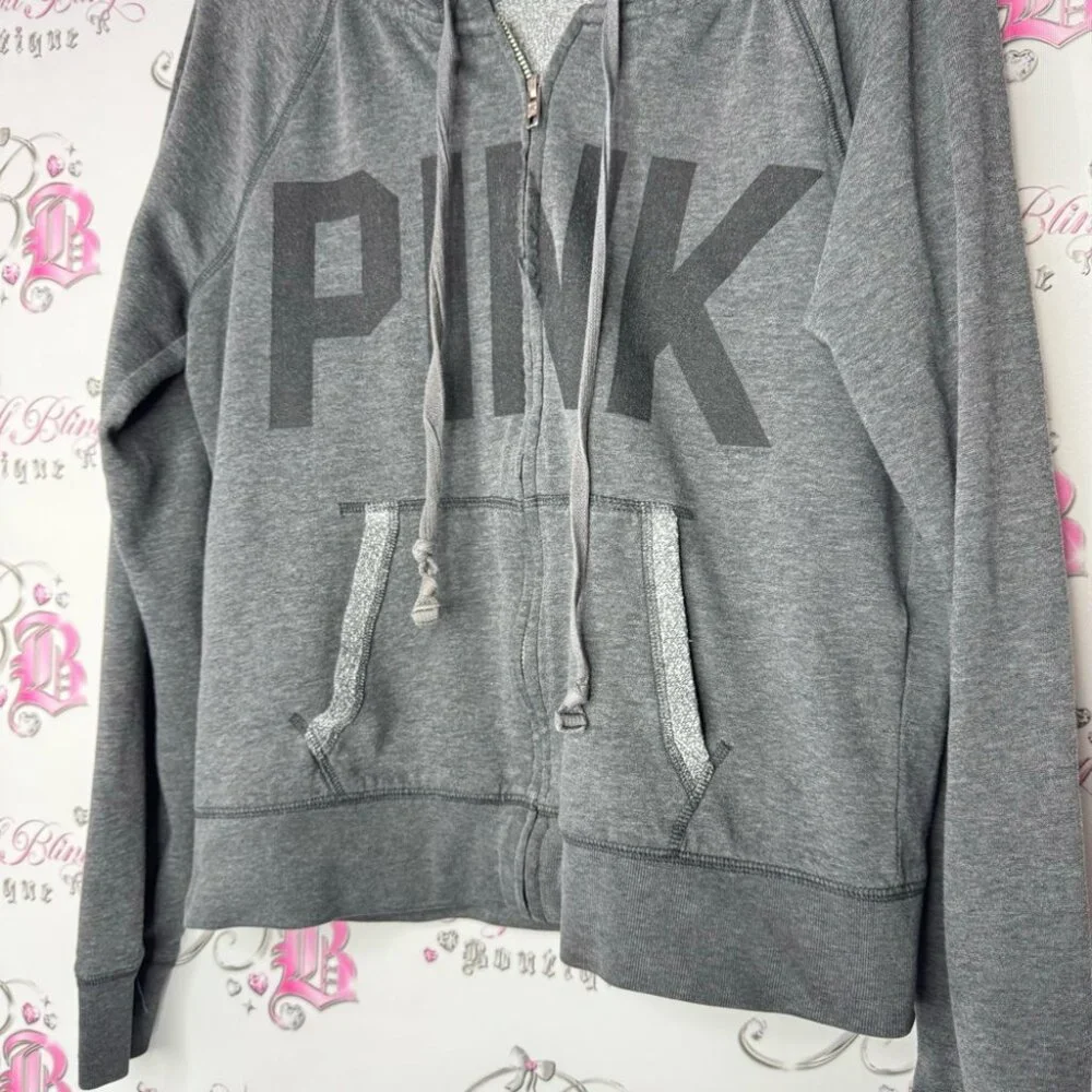 Victoria secret pink sweater hoodie ombré sunset 86 on back zip up zipper grey - Picture 8 of 11